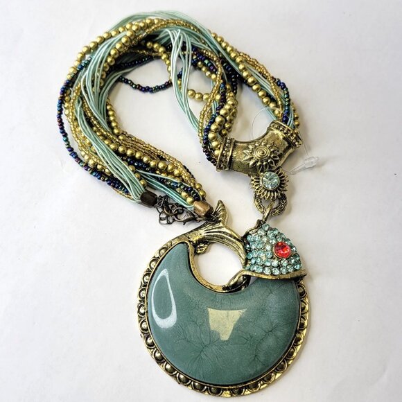 Statement Choker Pendant Necklace Fashion Gemstone Blue Fish Pendant - Picture 6 of 16